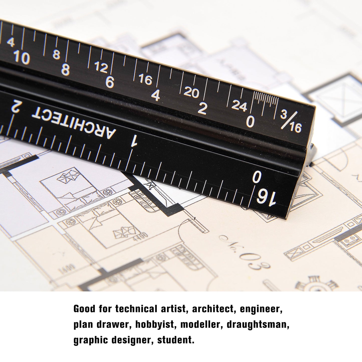 12" Architectural Scale Ruler Aluminum For Students & Engineers Black