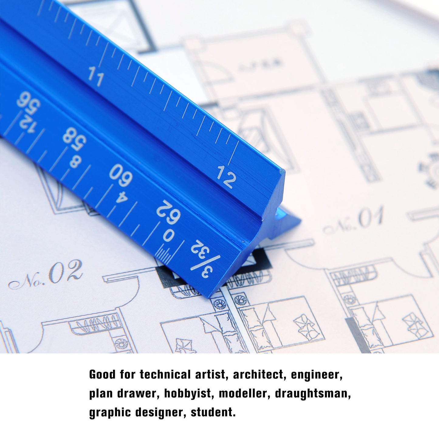 12" Architectural Scale Ruler Aluminum For Students & Engineers Blue
