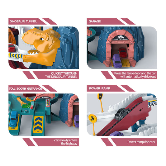 Toy Car Ramp Track Dinosaur Climbing Hills Railcar Colorful Vehicles Construction Play Set with 12 Mini Racer Cars and Track for Preschool Gifts Kids Ages 3 Years and Older (Dinosaur Hill)