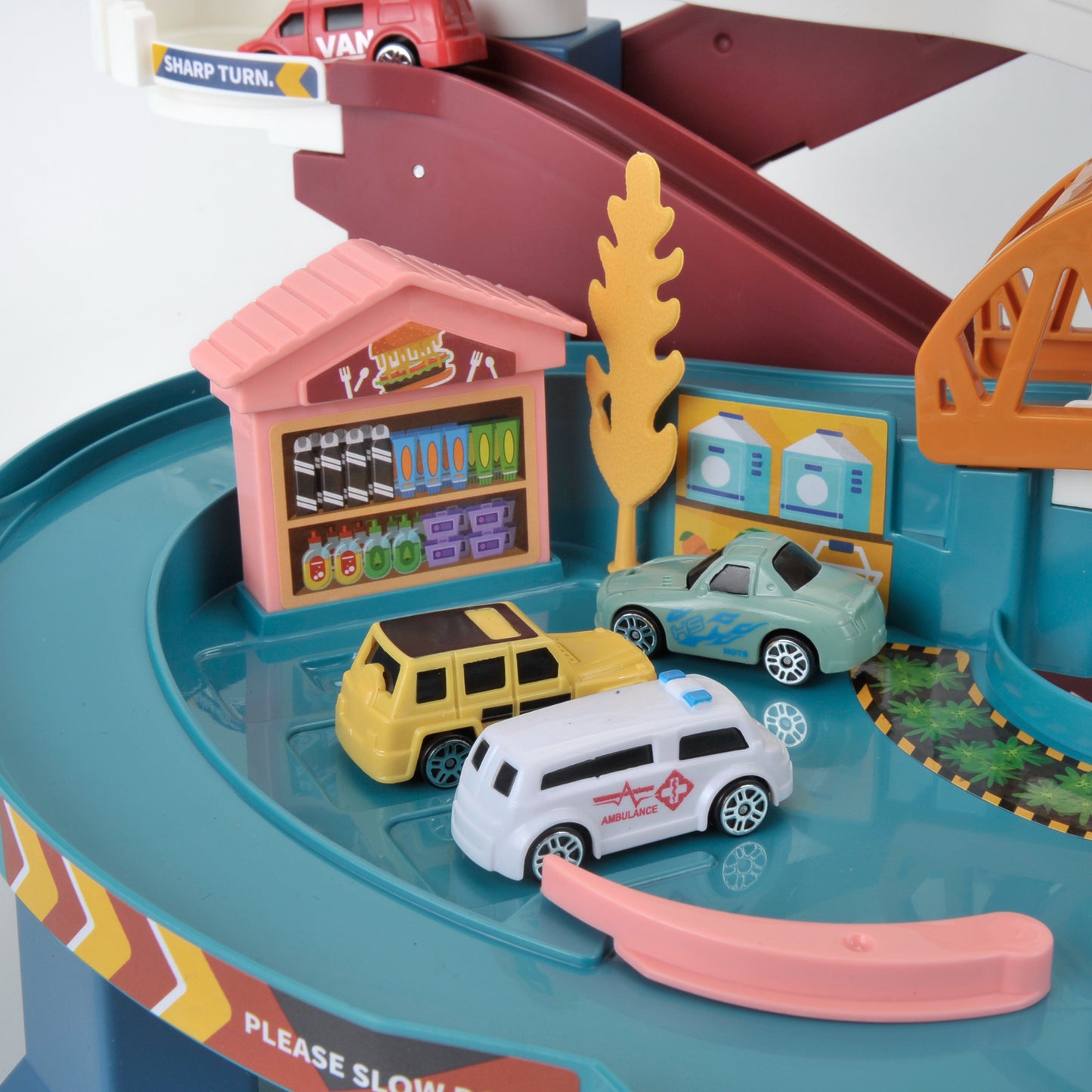 Toy Car Ramp Track Dinosaur Climbing Hills Railcar Colorful Vehicles Construction Play Set with 12 Mini Racer Cars and Track for Preschool Gifts Kids Ages 3 Years and Older (Dinosaur Hill)