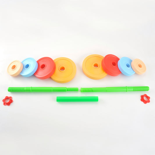 Kids Exercise Weight Set - 5-in-1 Adjustable Workout Toy Equipment for Children Pretend Play Exercise - Toddler Beginner Gym, Fitness, Weightlifting and Powerlifting