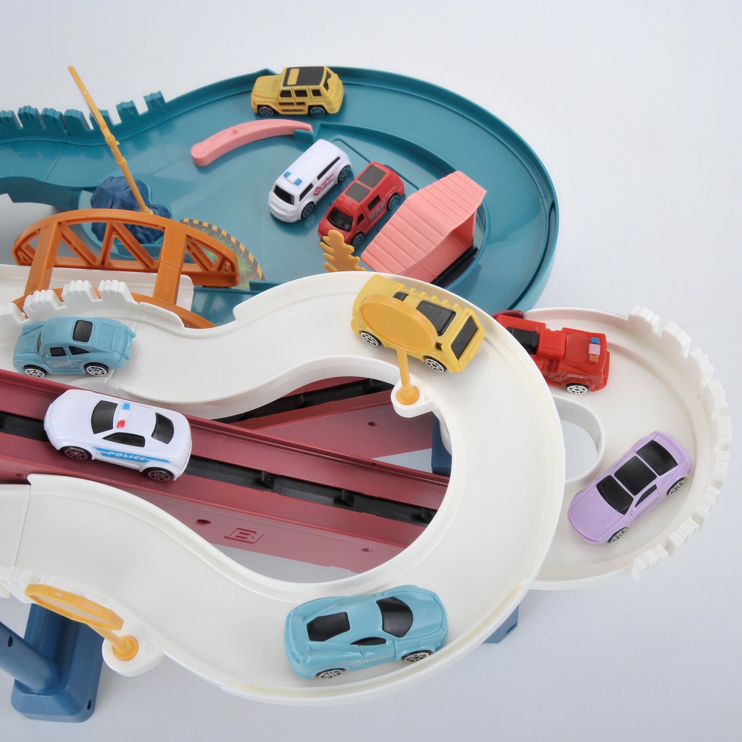 Toy Car Ramp Track Dinosaur Climbing Hills Railcar Colorful Vehicles Construction Play Set with 12 Mini Racer Cars and Track for Preschool Gifts Kids Ages 3 Years and Older (Dinosaur Hill)