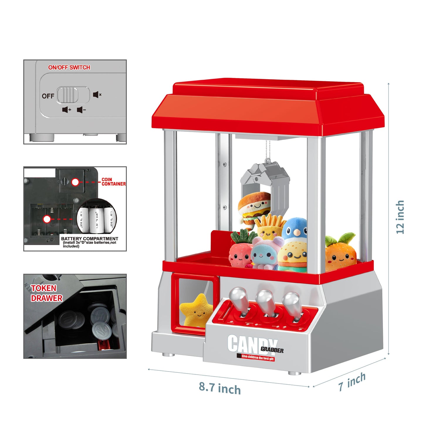 Claw Machine for Kids Toy Mini Claw Machine Candy Grabber Prize Dispenser Vending Machine Arcade Game Machines for Home Party Christmas Birthday Gifts Cool Girl Toys
