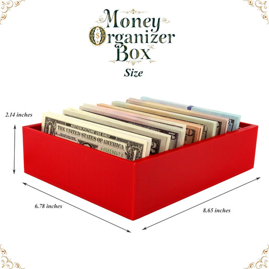 Money Organizer for Cash – 8 Compartment Money Holder, Cash Organizer, Cash Holder, Cash Divider Box, Cash Tray (Red)