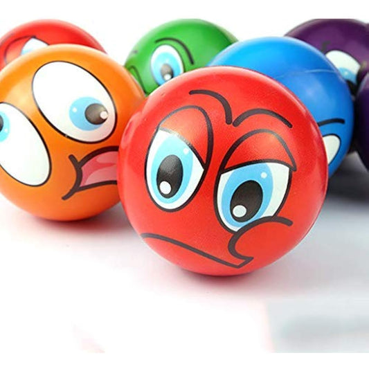 48 Pack Mini Squeeze Soft Foam Balls with Emoticon Faces | Stress Relief Bulk Party, Birthday, Classroom Favors, Rewards Toy Set for Kids (2.5”, Assorted Color)