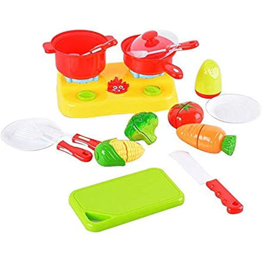 Kitchen Cutting Food Playset for Kids | Includes Vegetables, Fruits, Cooking & Eating Utensils | Comes with Portable Storage Basket