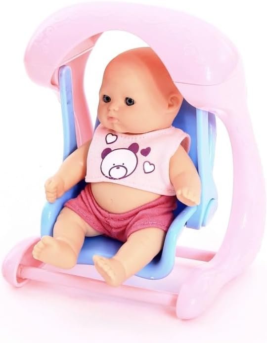 6 Set of Mini 5 Inch Baby Girl Toy Dolls Collection with High Chair, Cradle, Walker, Swing, Bathtub and Baby Seat Accessories for Girls 3-6 Years Old