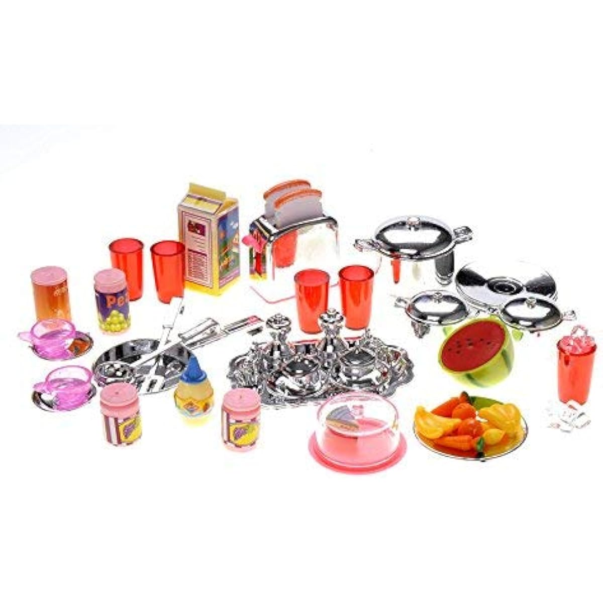 Kitchen Play Set, Mini Modern Toy Pink Kitchen Pretend Play Furnitures Toy Set Accessories Set with Realistic Light & Sound for Kids Toddlers Girls (4-in-1)
