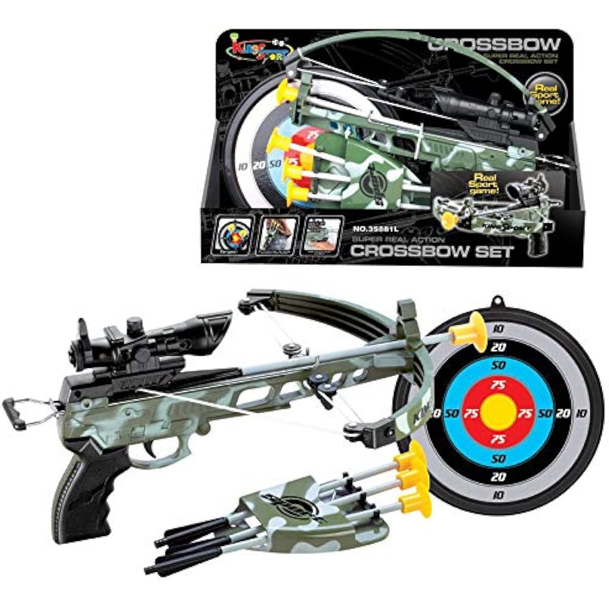 Deluxe Military Action Crossbow Toy | Kids Target Archery Crossbow with Scope and Arrow Toy
