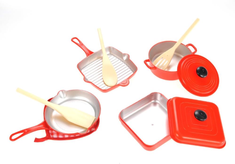 10 Piece Pots and Pans Kitchen Cookware Playset for Kids with Cooking Utensils Set, Pretend Toy for Kids 3-6