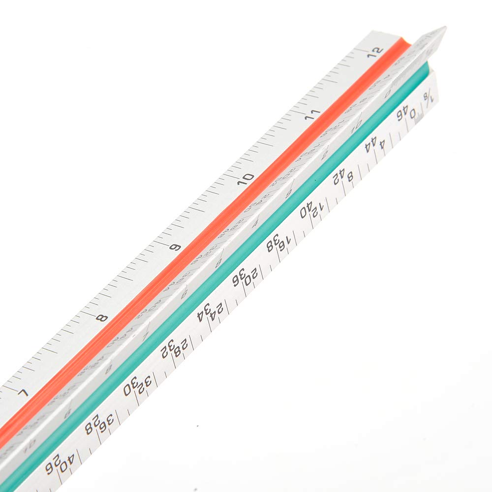 Architectural Scale Ruler, 12” Metal Aluminum Architect Scale Triangular for Engineers Students Architects