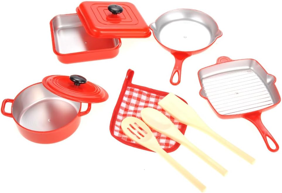 10 Piece Pots and Pans Kitchen Cookware Playset for Kids with Cooking Utensils Set, Pretend Toy for Kids 3-6