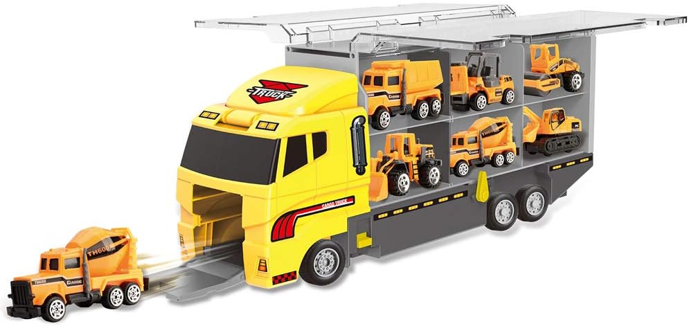 11 in 1 Die-cast Construction Toy Truck Models Car Toys, Mini Construction Vehicles Toys, Excavator, Mixer, Bulldozer, Helicopter Playset Gift for Kids
