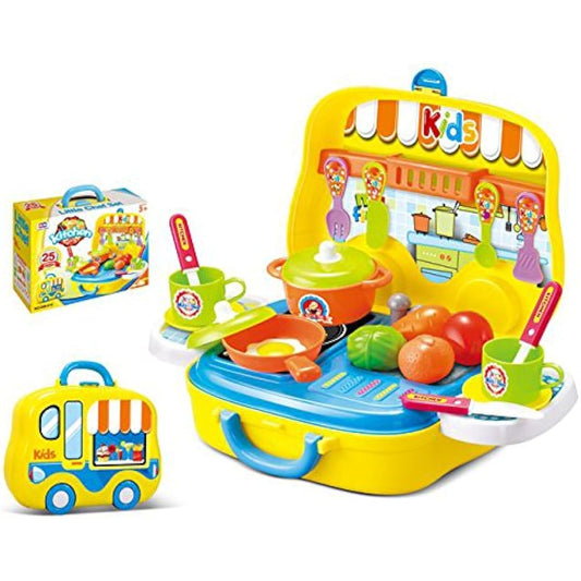 26 Pcs Food Truck Kitchen Cooking Set | Pretend Playset Including Full Assortment of Colorful Foods and Cookware | Portable & Easy to Store Unique Play Set
