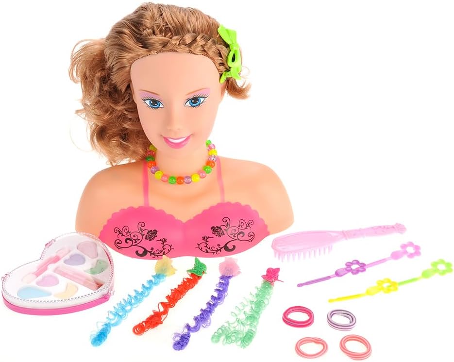 Makeup Doll Head for Hair Styling Kids Toy Kit - Washable Cosmetic Pretend Play Set with Fashion Accessories, Make up Doll for Girls Hair Dresser