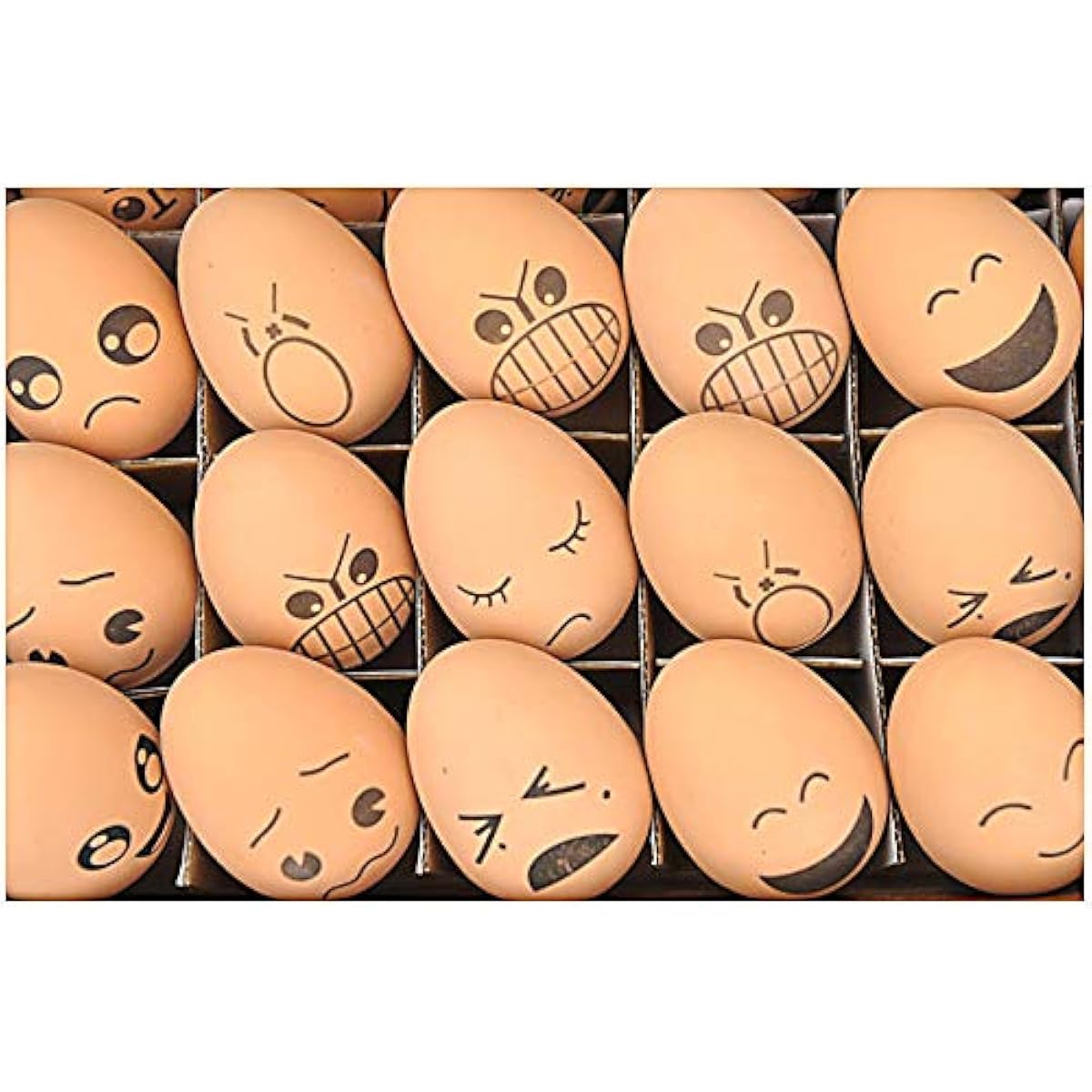 24 Pieces Realistic Bouncing Easter Eggs with Emoticon Faces | Bouncy Rubber Toy Food Pretend Eggs Playset | Fake Eggs Funny Prank Toys Party Favors Goodie Bag Fillers Or School Rewards