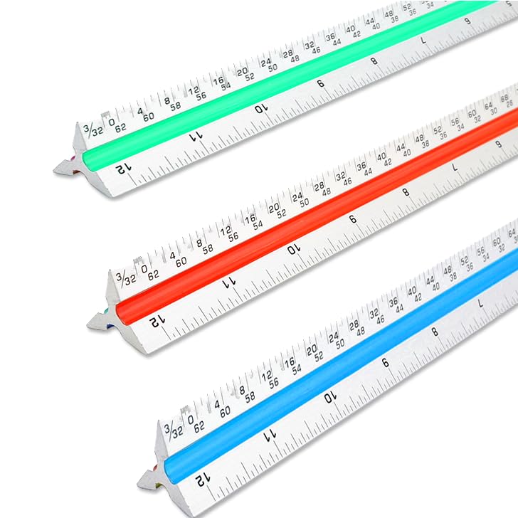 Architectural Scale Ruler, 12” Metal Aluminum Architect Scale Triangular for Engineers Students Architects