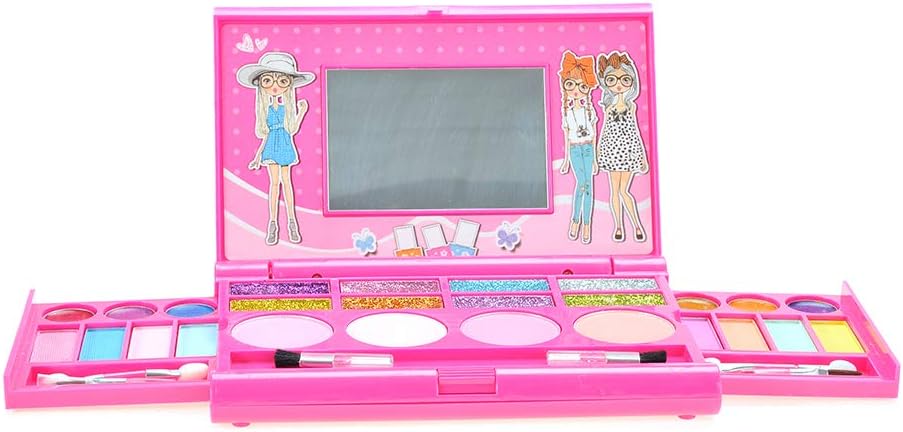 PowerTRC Washable Makeup Pretend Play Set for Kids | Fold-Out Cosmetic Kit with Mirror | Safe, Non-Toxic Toy Makeup Palette for Girls