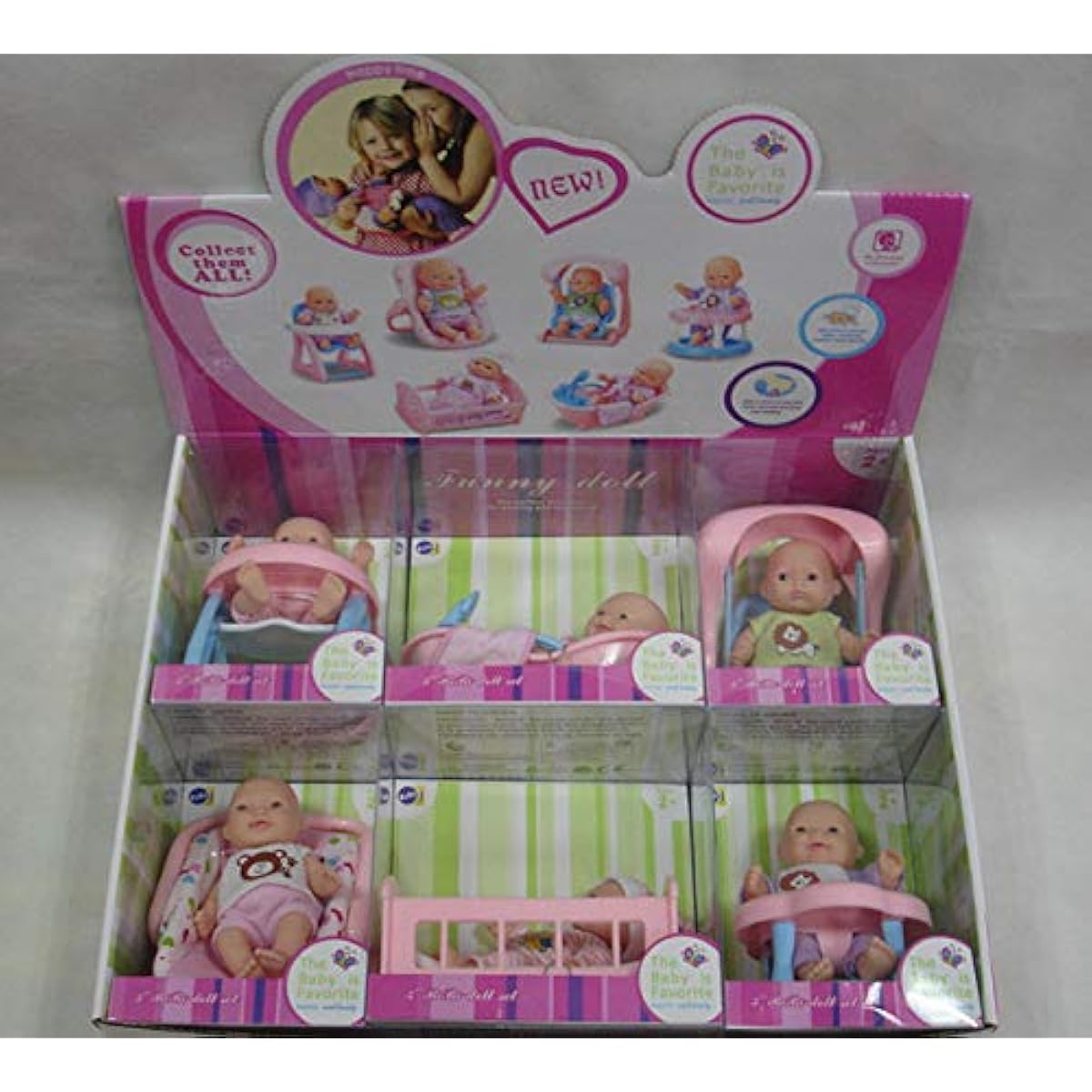 6 Set of Mini 5 Inch Baby Girl Toy Dolls Collection with High Chair, Cradle, Walker, Swing, Bathtub and Baby Seat Accessories for Girls 3-6 Years Old