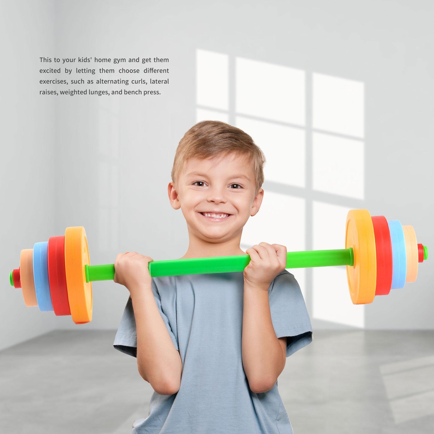 Kids Exercise Weight Set - 5-in-1 Adjustable Workout Toy Equipment for Children Pretend Play Exercise - Toddler Beginner Gym, Fitness, Weightlifting and Powerlifting