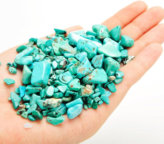 Crystals Gem Stones Decorative Rocks for Vase, Tumbled Turquoise Crystal Chips Bulk Healing Stones Fish Tank Gravel Filler Vase Filler Plants Decor 1 lb