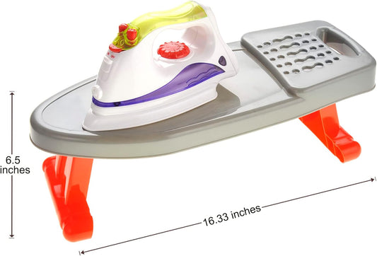 Pretend Laundry Play Set Toy for Toddlers, Ironing Board Toy Set with Realistic Light & Sound Iron, Dryer, Hanger for Kids, Pretend Play for Toddlers 3-5