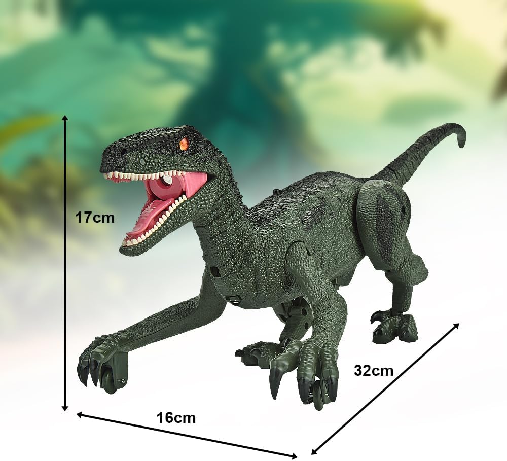 Remote Control Dinosaur for Boys 4-7, RC Dinosaur Toys for Kids 3-5 with Realistic Legs & Spray Stream, LED Light Chasing Dinosaur Toys for Kids 8-12 Birthday Gift Green