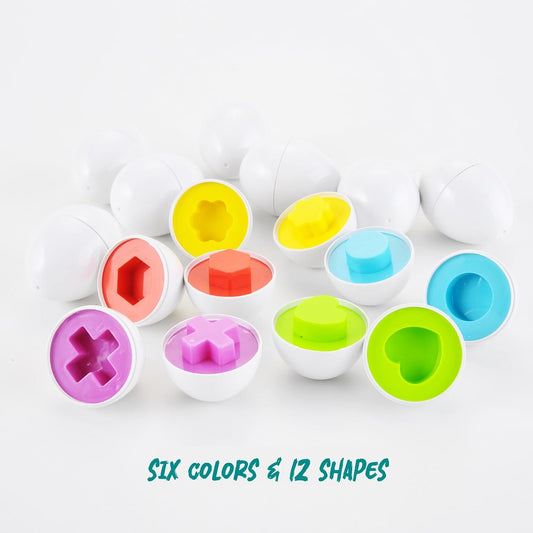 Egg Toys for Toddlers Montessori Toys 12 Pcs Matching Eggs Game Color Recognition Shape Sorter Puzzle Easter Travel Games Early Learning STEM Motor Development Gift