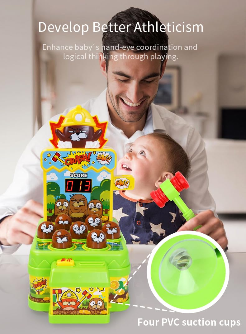 PowerTRC Whack Game Mole Toddler Toys, Mini Arcade Pounding Toys Set with 2 Hammers for 3 4 5 6 7 8 Years Old Boys Girls, Whack Mole Game Toy Interactive Early Developmental Toy