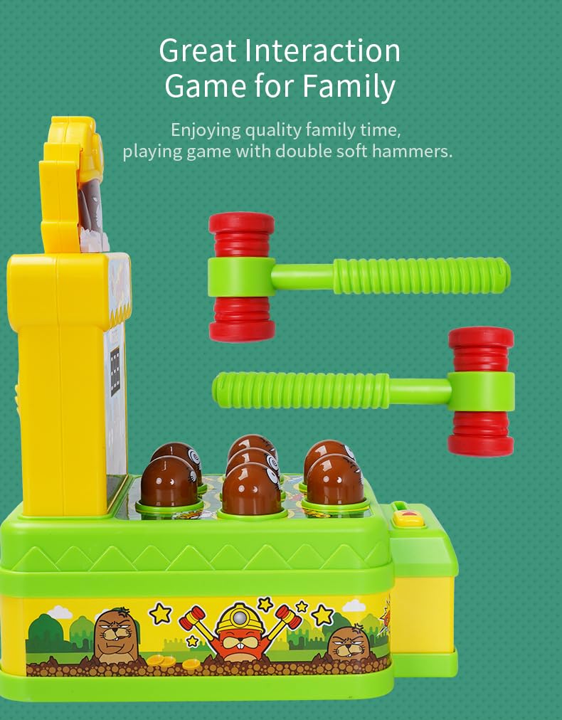 PowerTRC Whack Game Mole Toddler Toys, Mini Arcade Pounding Toys Set with 2 Hammers for 3 4 5 6 7 8 Years Old Boys Girls, Whack Mole Game Toy Interactive Early Developmental Toy