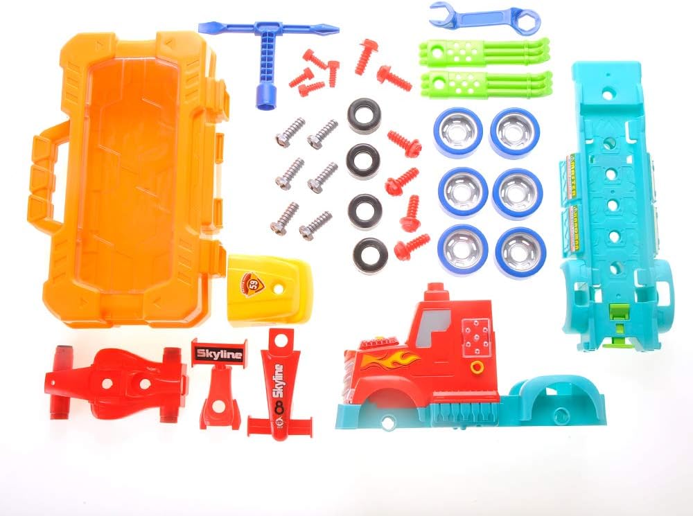 Take Apart Toy Set Truck & Racing Car for Kids, Build Your Own Vehicle Playset with Lights, Engine Sound, Screwdriver & Wrench, Learning Construction Kit for Toddlers Kids Boys Girls Ages 3 4 5 6 7