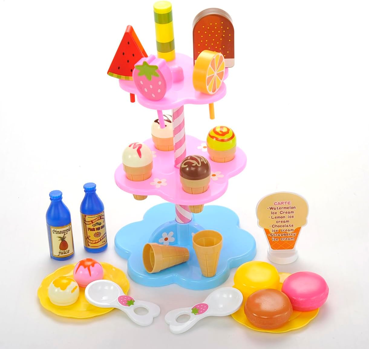 PowerTRC 22 Pcs Sweet Treats Ice Cream and Desserts Tower Playset | Perfect for Kids' Playtime Adventures with Popsicles and Ice Cream Delights!