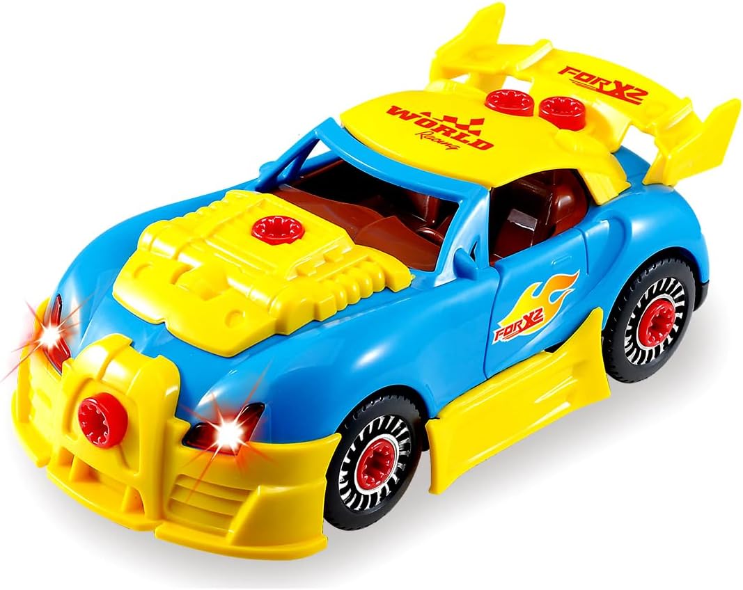Take Apart Racing Car Toddler Toys Set, 30 Pcs Stem Learning Education Toy Build Your Own Car Construction Set with Drill, Light, Sound