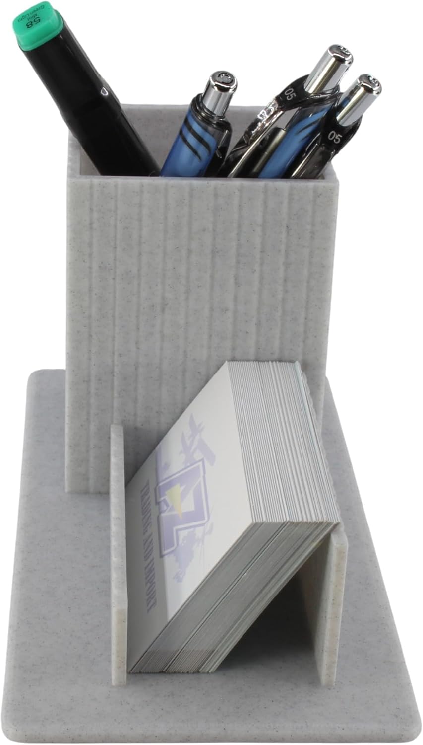 3D Printed Desk Organizer Pencil Holder with Business Card Stand, Marble – Pen Cup + Business Card Holder for Office, Reception, Teacher Gifts – Unique Marbled Look – Made in USA
