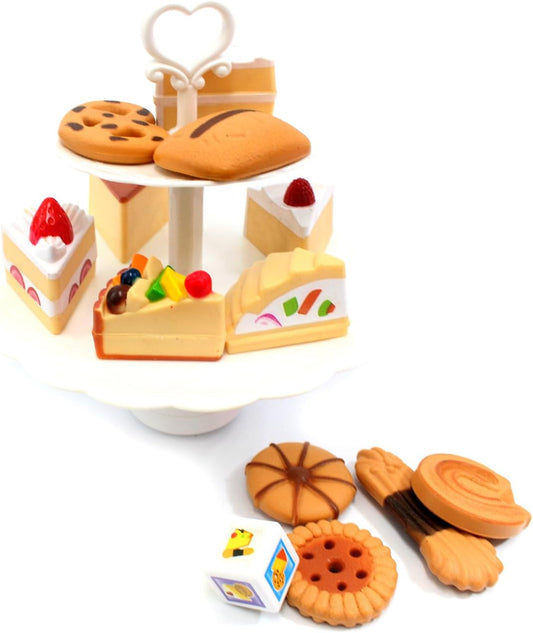 14 Pieces Cookies and Desserts Tower Playset | Toy Food | Pretend Play Kitchen Food Toy for Kids' Playtime Tea Party Dessert Foods for Girls Ages 3 4 5 6 Gift for Birthdays, Parties, Christmas