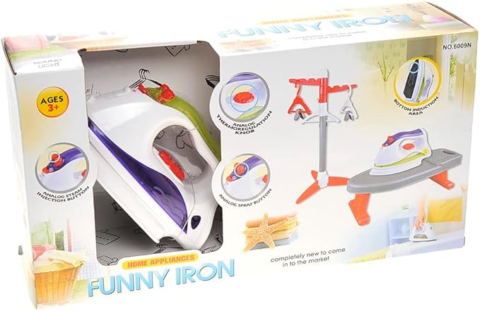 Pretend Laundry Play Set Toy for Toddlers, Ironing Board Toy Set with Realistic Light & Sound Iron, Dryer, Hanger for Kids, Pretend Play for Toddlers 3-5