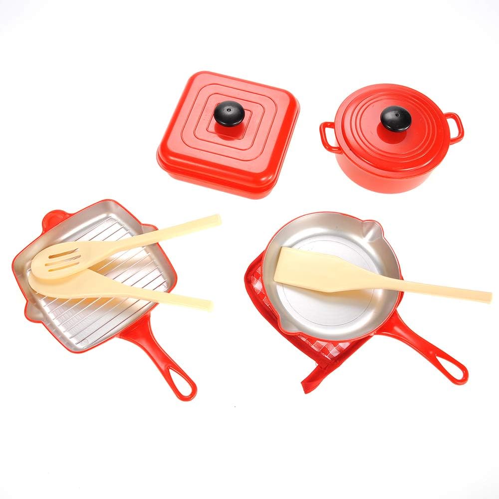 10 Piece Pots and Pans Kitchen Cookware Playset for Kids with Cooking Utensils Set, Pretend Toy for Kids 3-6