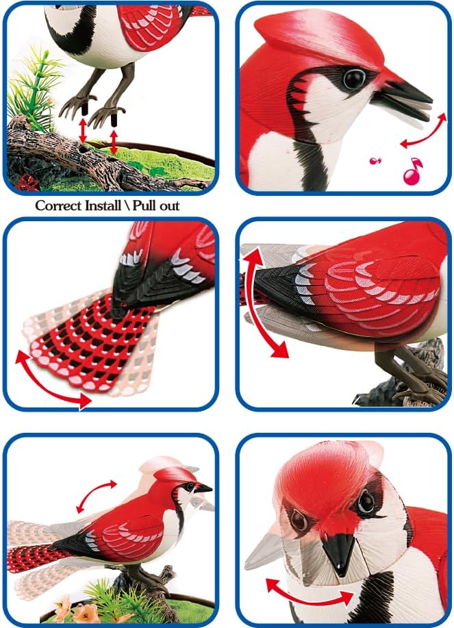 Singing & Chirping Bird in Cage, Realistic Sounds & Movements, Sound Activated, Battery Operated, Great Desk and Room Accessory, Pet Caged Bird Toy (10” x 7”)