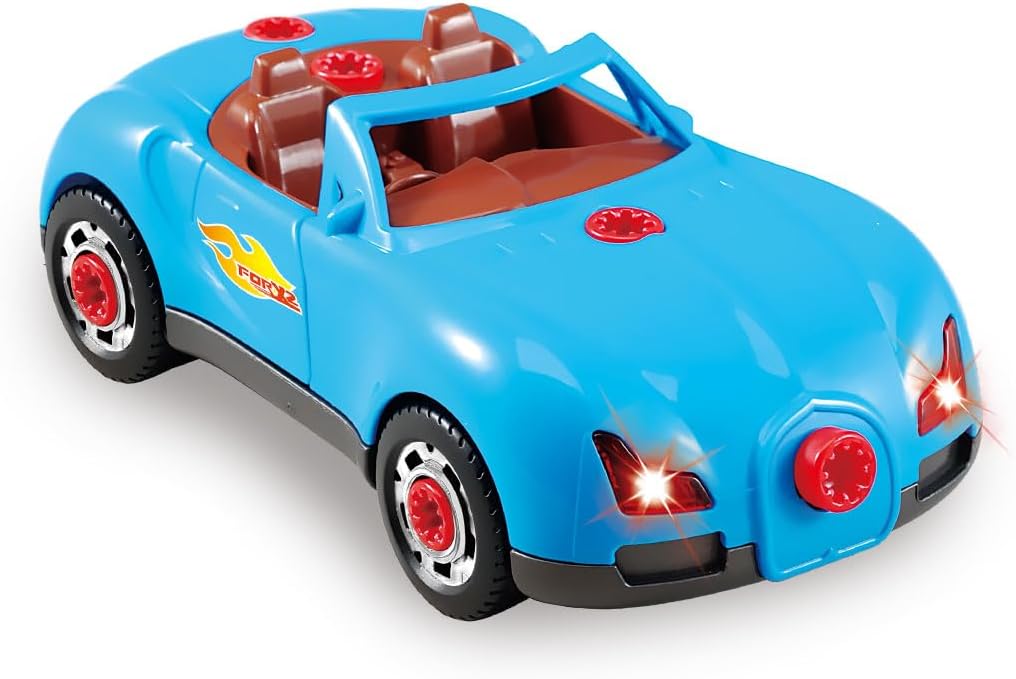 Take Apart Racing Car Toddler Toys Set, 30 Pcs Stem Learning Education Toy Build Your Own Car Construction Set with Drill, Light, Sound