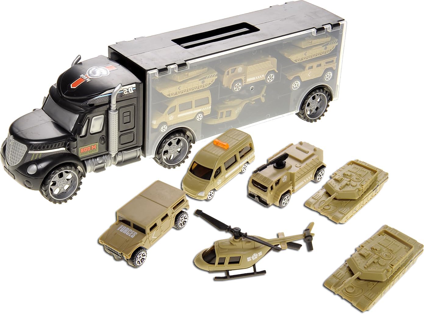 7 in 1 Military Truck Army Vehicle Models Car Toys, Mini Battle Army Toy, Tank, Humvee, Helicopter Playset Gift for Kids Military Toy Carrier for Kids Boys Ages 3 4 5 6 7+