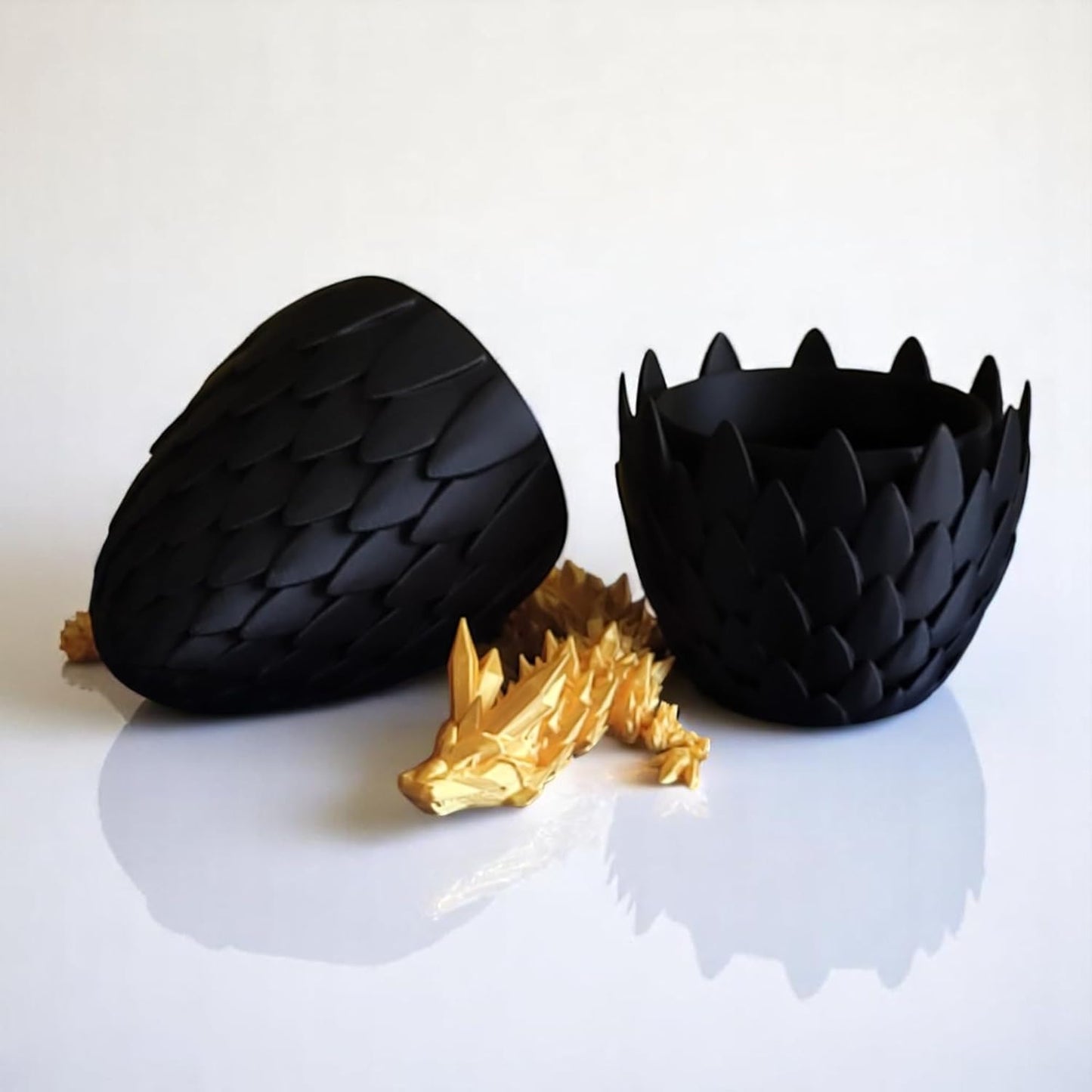 PowerTRC 3D Printed Dragon Egg with Dragon - Black Egg with Gold Dragon - Large Flexible Fidget 3D Printed Toy, Gift Bag Filler, Desk Decoration, Party Favor, Easter Basket Stuffers (12 Inch Dragon)