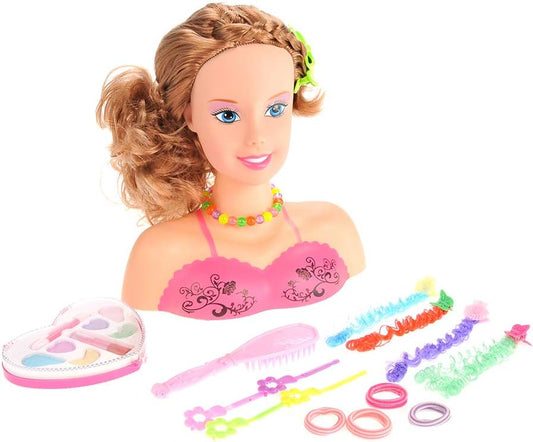 Makeup Doll Head for Hair Styling Kids Toy Kit - Washable Cosmetic Pretend Play Set with Fashion Accessories, Make up Doll for Girls Hair Dresser
