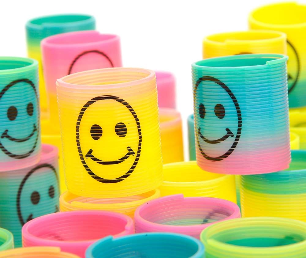 72 Pcs Mini Slinky Party Favors Mini Slinkies Bulk, Emoticon Rainbow Spring Toys Goodie Bag Stuffer, Coil Spring Toy for Carnival Prize Classroom Exchange Gifts