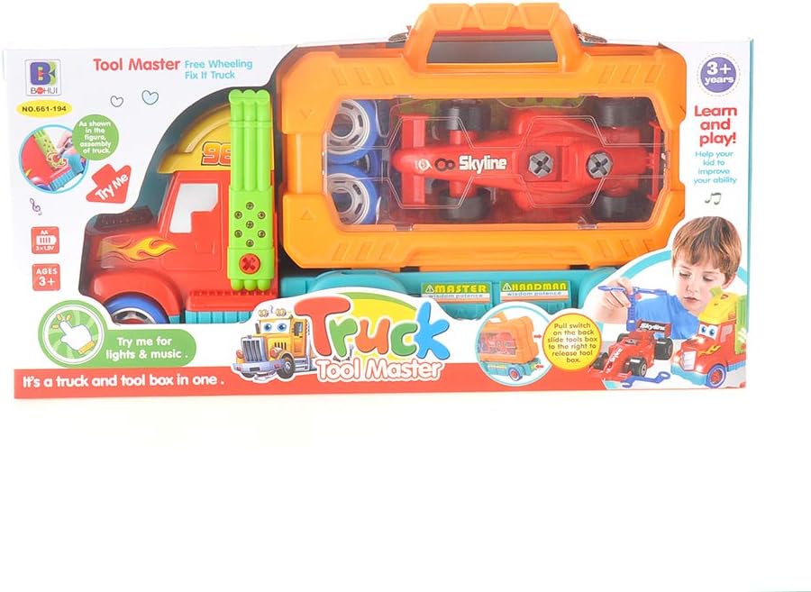 Take Apart Toy Set Truck & Racing Car for Kids, Build Your Own Vehicle Playset with Lights, Engine Sound, Screwdriver & Wrench, Learning Construction Kit for Toddlers Kids Boys Girls Ages 3 4 5 6 7
