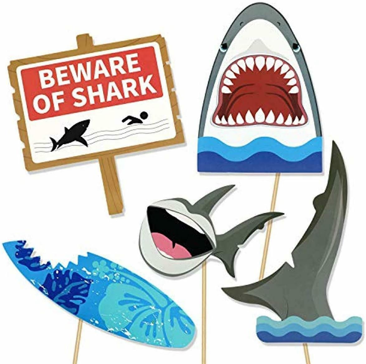 Photo Booth Props | Ocean Shark Themed Photo Booth Party Props | Birthday Party Supply Props for Photos and Decoration | 25 Piece Variety Props
