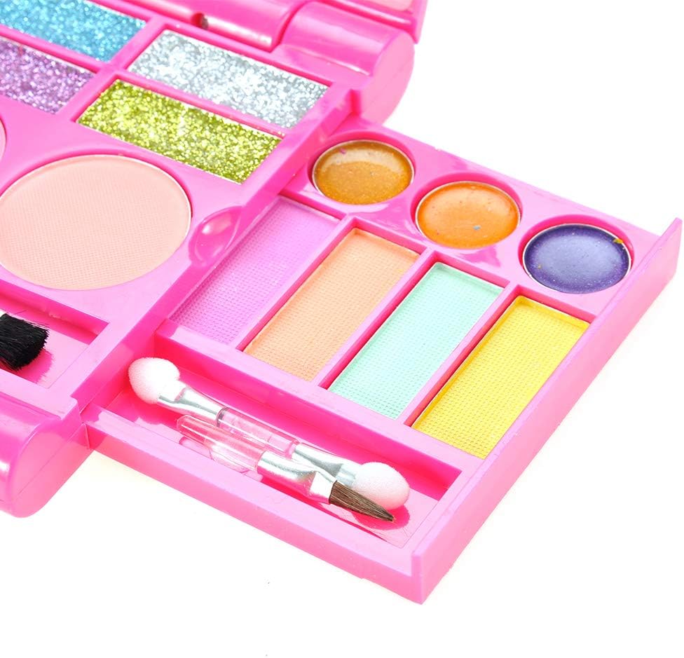 PowerTRC Washable Makeup Pretend Play Set for Kids | Fold-Out Cosmetic Kit with Mirror | Safe, Non-Toxic Toy Makeup Palette for Girls