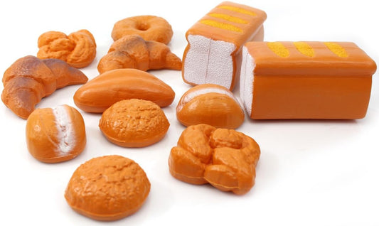 12 Pieces Life Size Fake Bread Playset | Pretend Bakery Kitchen Toy Set & Decoration | Unique Gift for Toddlers, Boys & Girls