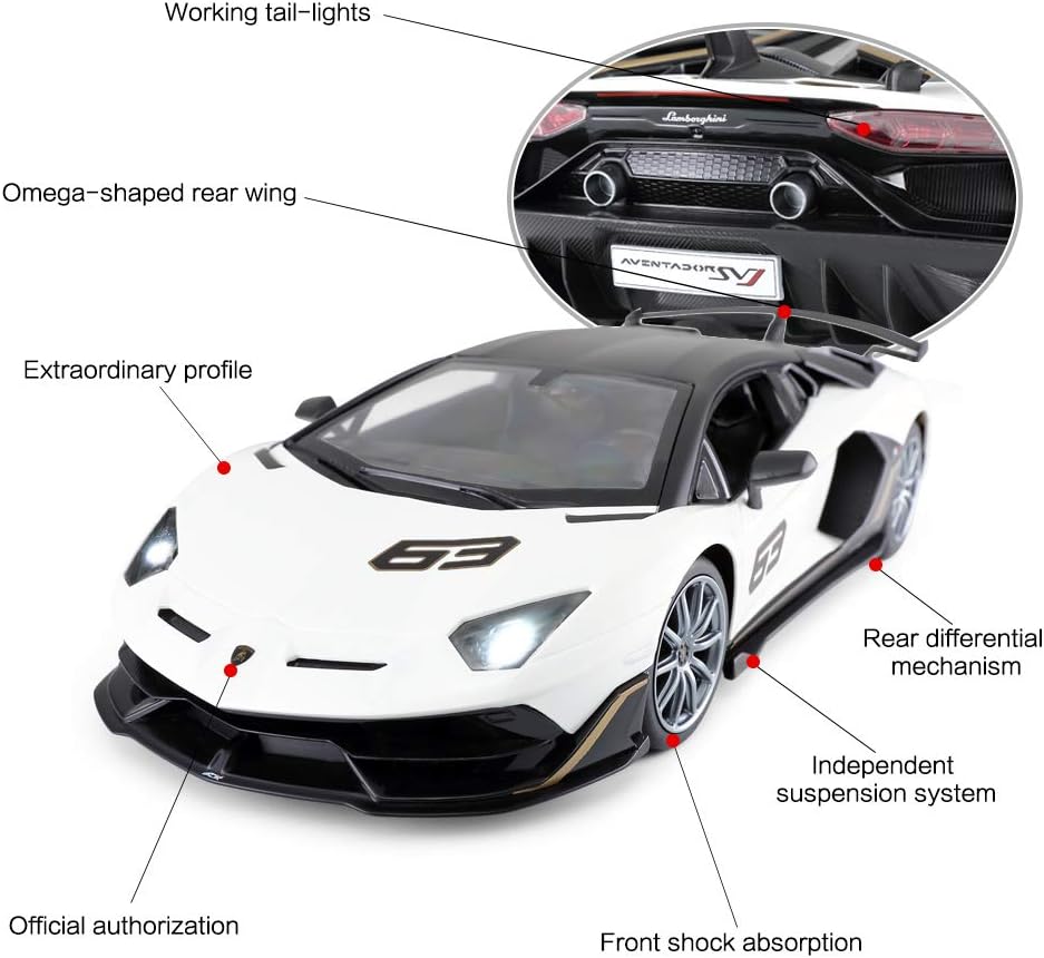 RASTAR Toy Lamborghini Car 1:14 Lamborghini Aventador SVJ Remote Control Model Car, Super RC Sport Racing Car for Kids Boys Gifts, 2.4GHz / White