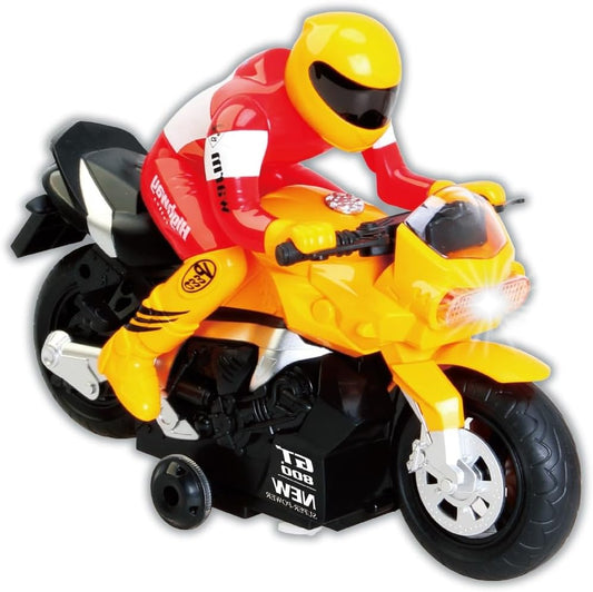 Unleash The Ultimate Racing Thrill | 360 Degree Rotate Spinning RC Race Motorcycle | Remote Control Race Biker with Dazzling Light and Sound Effect for Kids (Yellow)