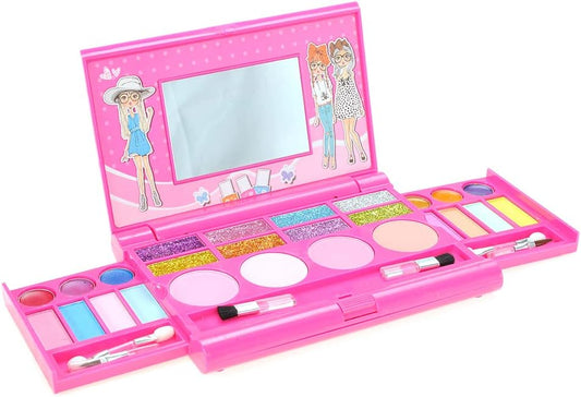 PowerTRC Washable Makeup Pretend Play Set for Kids | Fold-Out Cosmetic Kit with Mirror | Safe, Non-Toxic Toy Makeup Palette for Girls